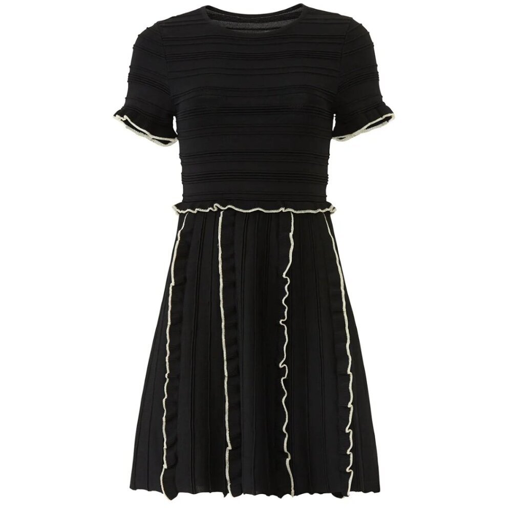 Parker Black White Ruffle Trim Dress